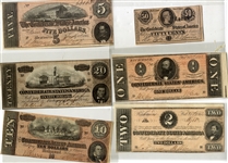 Ungraded Group of SIX  Confederate Bills