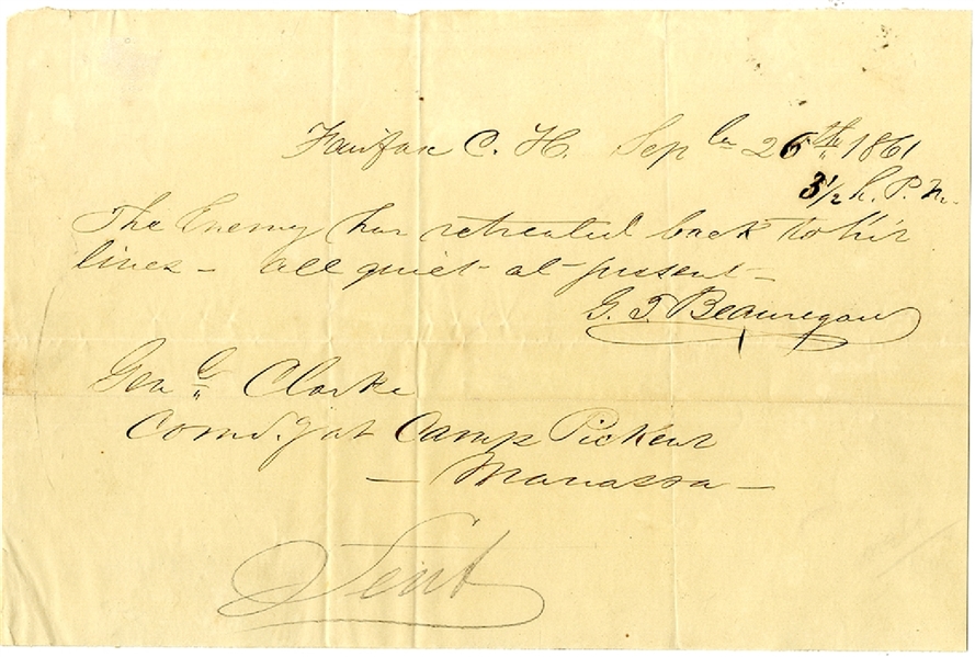 General Beauregard's Manuscript Telegram to General Clark Pierre