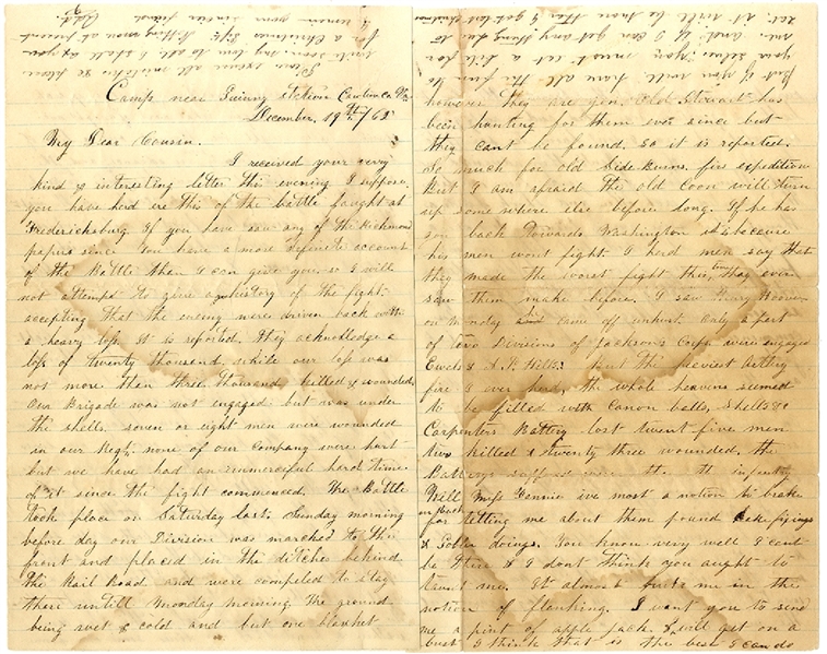 Virginia Confederate Soldier Writes of Fredericksburg