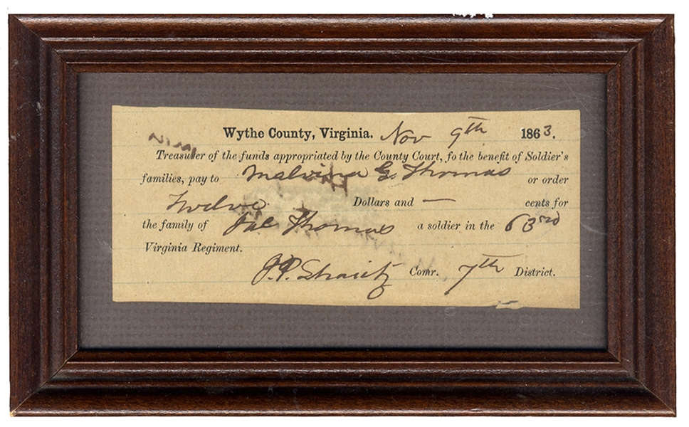 The Virginia Confederate Widow Receives Funds