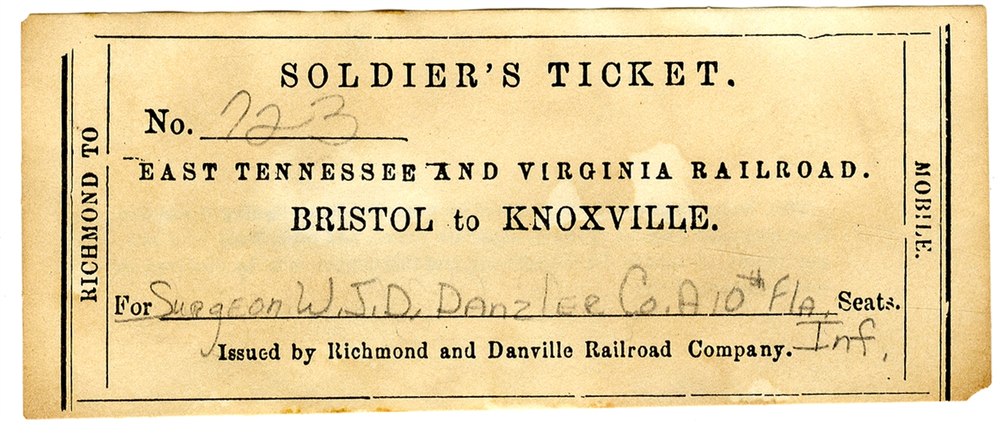 Soldier Rail Road Ticket Issued To A Florida Surgeon