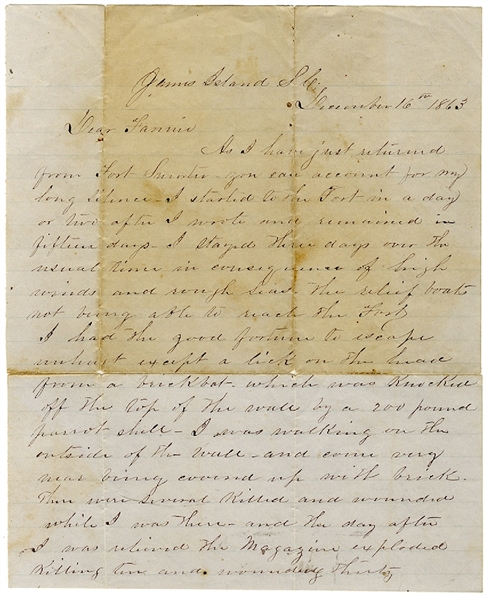 ... the Magazine exploded killing ten and wounding thirty - Fort Sumter - 1863