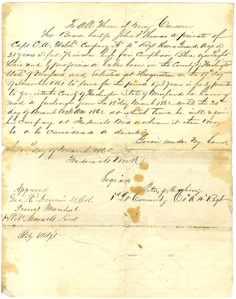 Manuscript Union Soldier's Pass