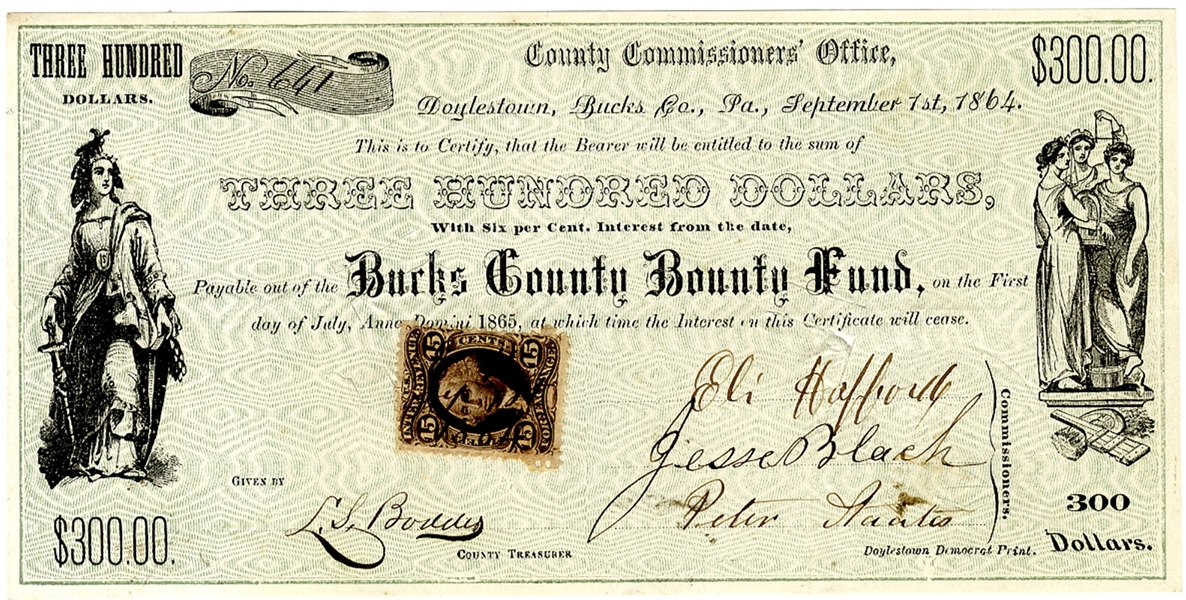 Soldier's Bounty Check Issued by County Commissioners Office,