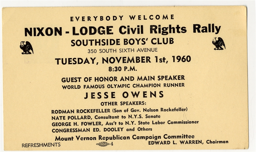 NIXON-LODGE CIVIL RIGHTS RALLY CARD