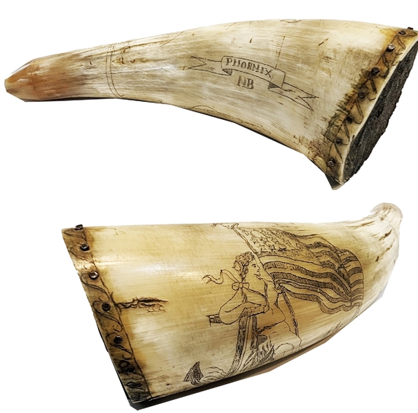 Marvelous Patriotic Scrimshaw Powder Horn