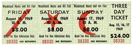Arlo Guthrie, Richie Havens, Joan Baez - WOODSTOCK An authentic THREE DAY ticket