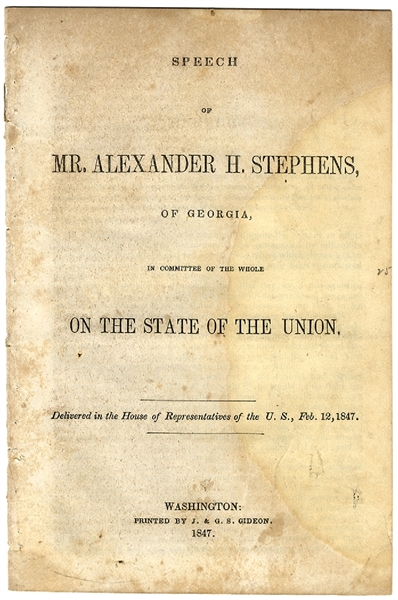 Alexander Stephens Supports Slavery As A States Right - 1847