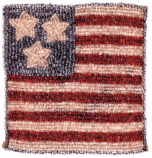 c. 1890 Western Native American Indian Handsewn Beaded Three Star American Flag