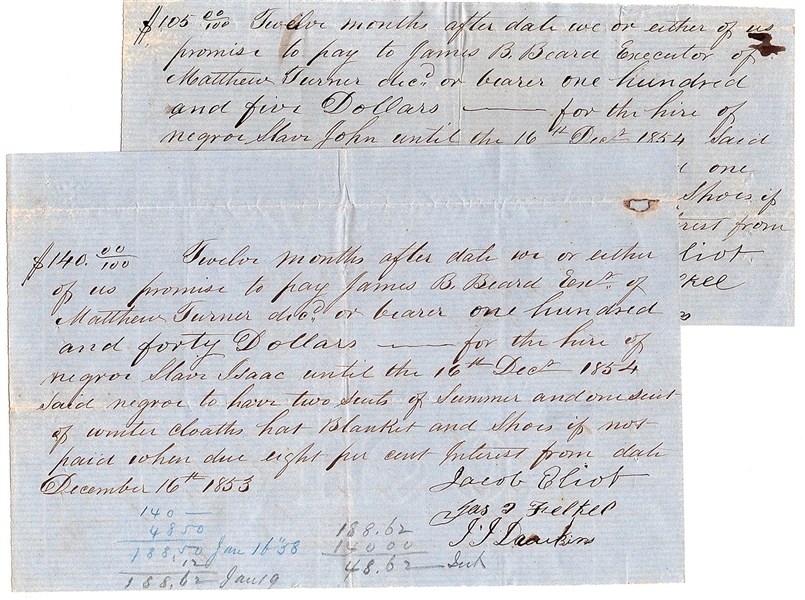 A Pair of Slave Rental Promissory Notes