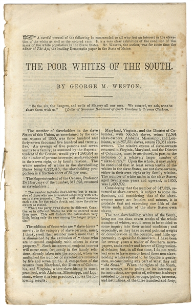 Questions The Imapact Of Slavery of the Poor Whites