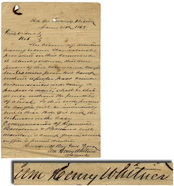 RARE Confederate Manuscript General Order - Deserters To Be Shot On The Spot