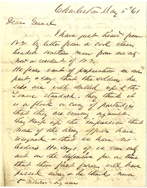 1861 - Colonel Hatch of the South Carolina Militia Writes General Beauregard Regarding Preparations For War