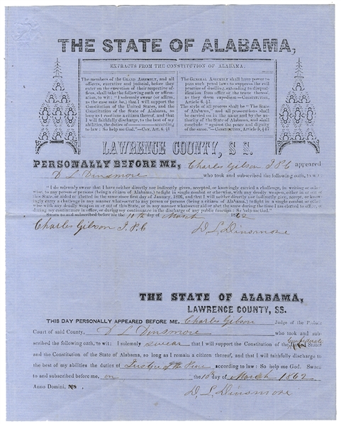 Alabama - Taking The Confederate States Oath For Justice of Peace