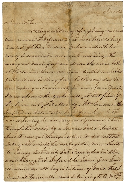 “ Lewis Lawrence, an old acquaintance of mine that I knew at Greenville, now belonging to Co. D 37th N. C., is condemned to be shot today for desertion and running out of a fight.” .. and  “Father...