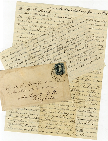 The Chaplin Writes “They have just been firing at the Yankee balloon and it went down rapidly. We could see the shell burst from our  Camp in the air.  ...  Our guns are on Lee's & Marye's hills &...