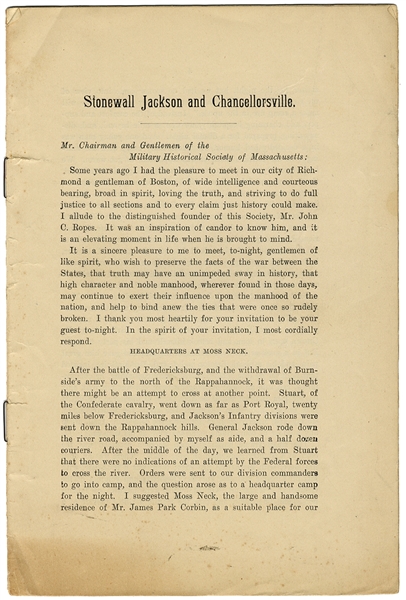 A Pamphlet Praisng Stonewall Jackson