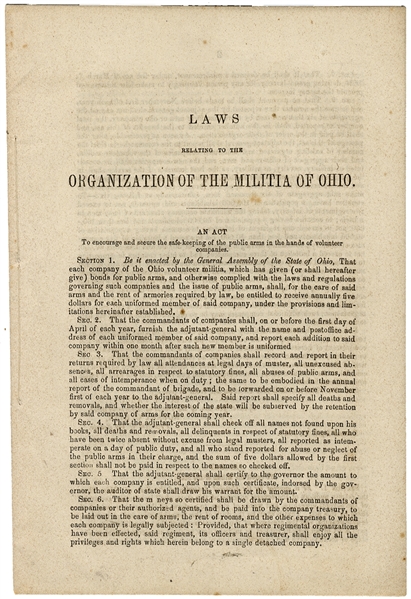 Ohio Militia Booklet: Laws Relating to the Organization of the Militia of Ohio,