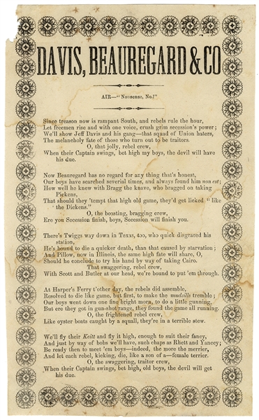 Early Song Sheet Condemning Davis and His Crew