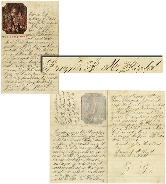 Seldom Seen Our Camp Fire Patriotic Stationery - Letter Written By Ohio Soldier Who Was Accidentally Shot While on Picket