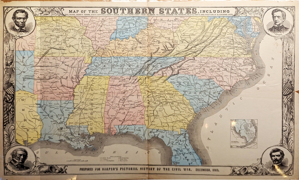 Attractive Civil War Map Of The Southern States