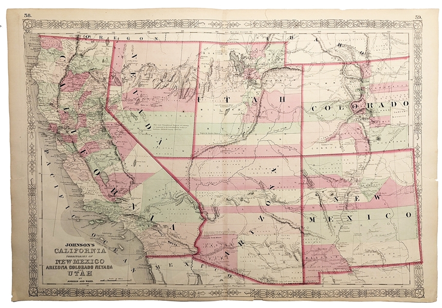 Map, “California Territories of New Mexico Arizona Colorado Nevada and Utah Includes the Pony Express Route