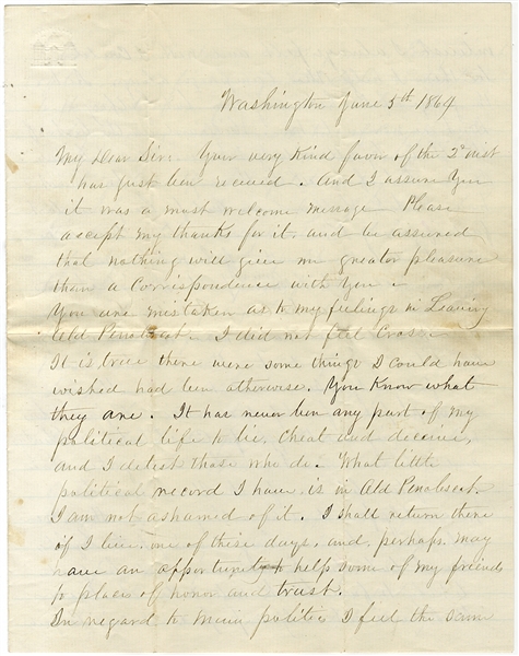 “... we all go for Lincoln & Hamlin ... It would be unjust to leave Hamlin off and take Dickinson or Johnson