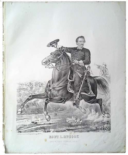 Impressive Print Of Union General  McCook On Horseback