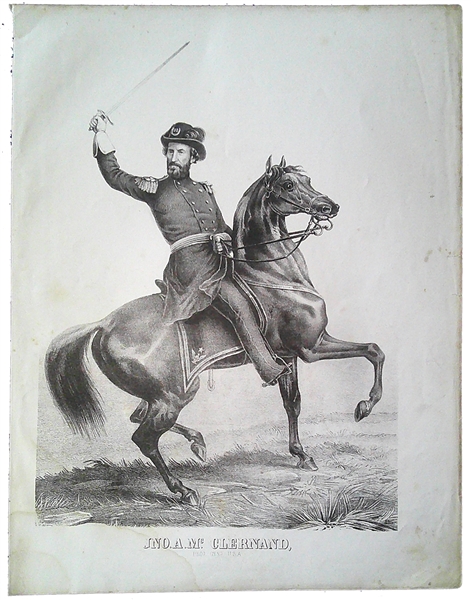 Impressive Print Of Union General  McClernand On Horseback