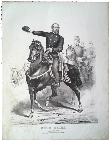 Impressive Print Of Union General  Meade On Horseback