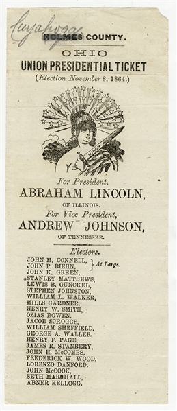 Original  National Democratic Presidential Ticket, Abraham Lincolnn for President and Andrew Johnson for Vice President