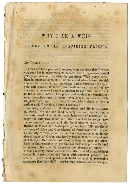 As The Whig Party Faces Collapse, Greeley Explains Why He Supports It