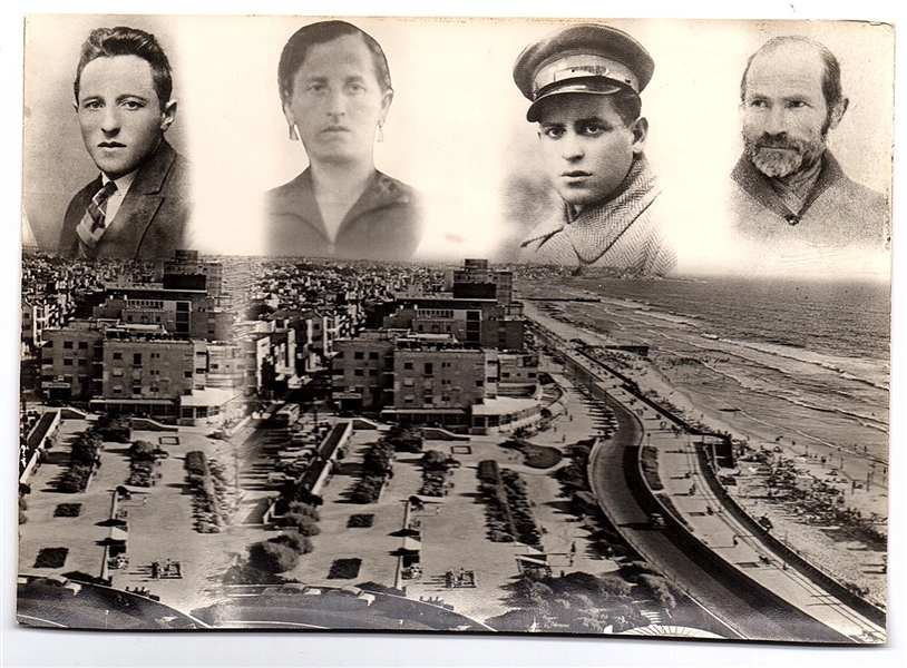 Charming Family Photomontage Against The Coast of Tel-Aviv During The British Mandate Period