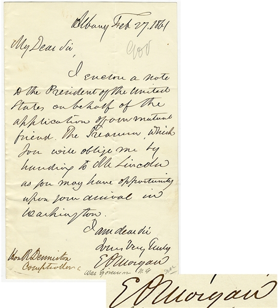 The New York Governor Sends a Note to President Elect Lincoln